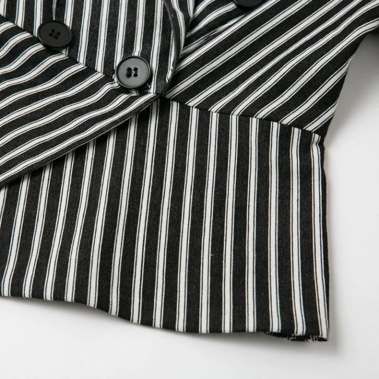Fashion Stripe Long Sleeve Slim Double Button Short Blazer - Image 8