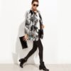 Faux Fur Color Block Open Front Fashion Long Sleeve Fuzzy Coat