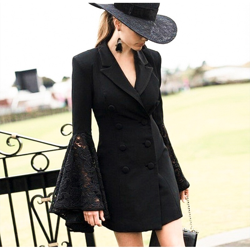 Flare Sleeve Lace Cuff Feminino V-Neck Plus Size Blazer