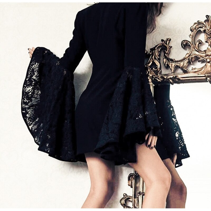 Flare Sleeve Lace Cuff Feminino V-Neck Plus Size Blazer - Image 2