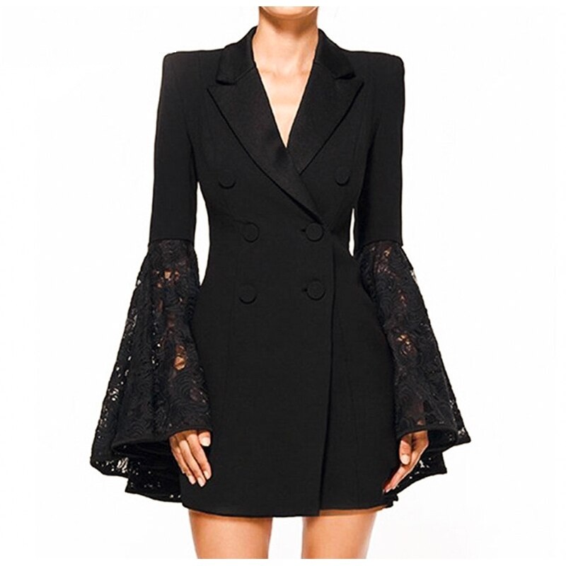 Flare Sleeve Lace Cuff Feminino V-Neck Plus Size Blazer - Image 3