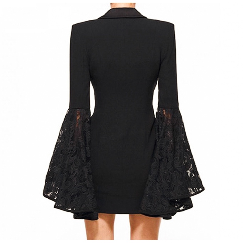 Flare Sleeve Lace Cuff Feminino V-Neck Plus Size Blazer - Image 4