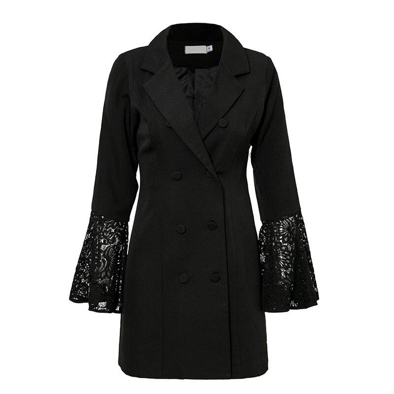 Flare Sleeve Lace Cuff Feminino V-Neck Plus Size Blazer - Image 5