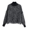 Half Turtleneck Long Sleeve Tweed Casual Jumper Tops
