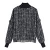 Half Turtleneck Long Sleeve Tweed Casual Jumper Tops - Image 2