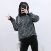 Half Turtleneck Long Sleeve Tweed Casual Jumper Tops - Image 4