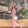 Knitted Empire Long Elegant Trumpet Solid Mermaid Sweater Dress - Image 10