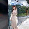 Knitted Empire Long Elegant Trumpet Solid Mermaid Sweater Dress - Image 14