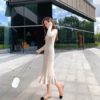 Knitted Empire Long Elegant Trumpet Solid Mermaid Sweater Dress - Image 15