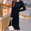 Knitted Empire Long Elegant Trumpet Solid Mermaid Sweater Dress - Image 20