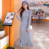 Knitted Empire Long Elegant Trumpet Solid Mermaid Sweater Dress - Image 4