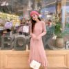 Knitted Empire Long Elegant Trumpet Solid Mermaid Sweater Dress - Image 9