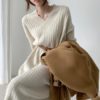 Knitting Straight Korean Style Fashionable Elegant Sweater Dress