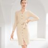 Lace Up V-Neck Single Breated Sashes Casual Straight Sweater Dress