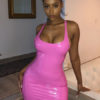 Leather Like Sleeveless Zipper Dresses