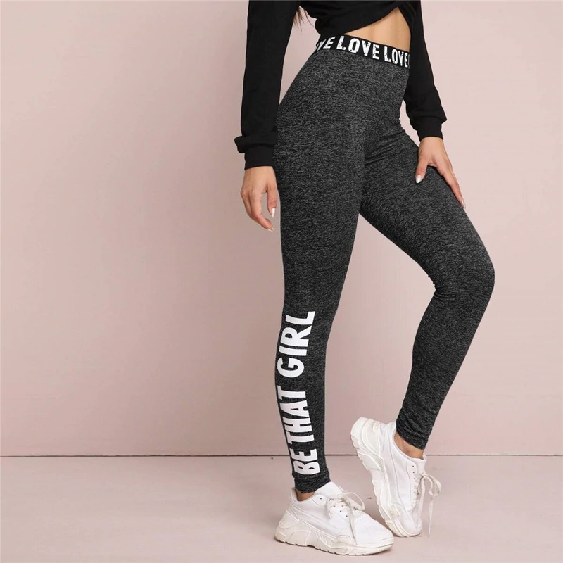 Letter Print Graphic Marled Leggings