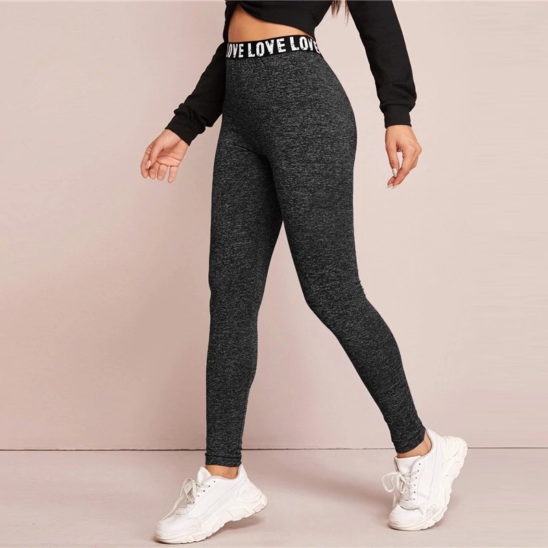 Letter Print Graphic Marled Leggings - Image 4