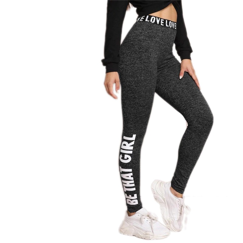 Letter Print Graphic Marled Leggings - Image 5