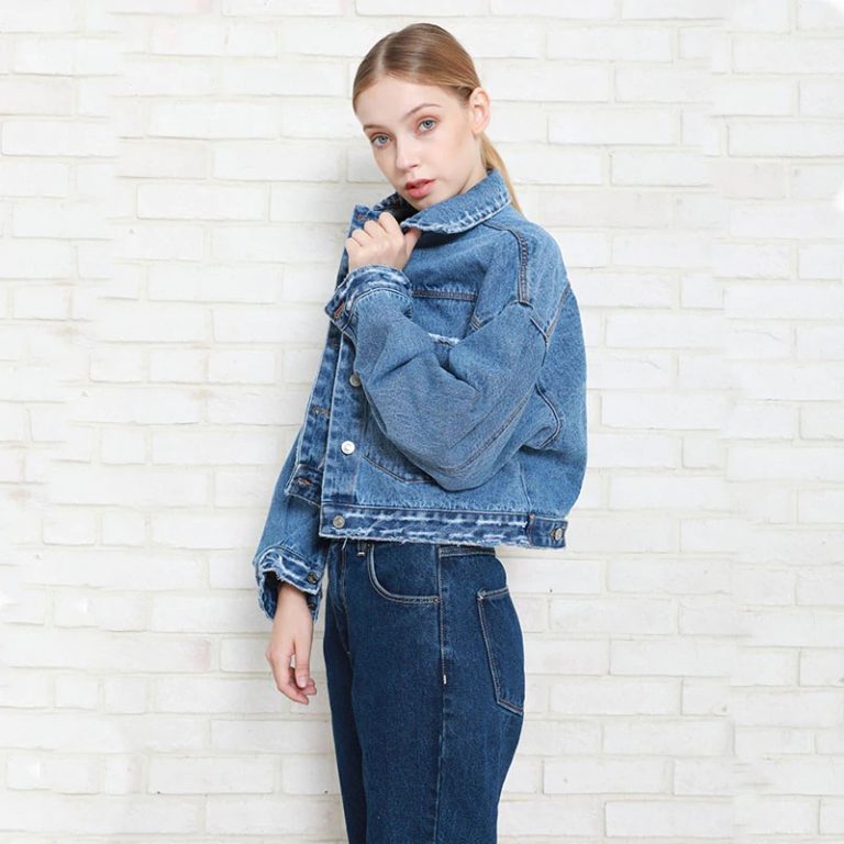 Loose Long Sleeve Panelled Splice Rib  Denim Fancy Jacket