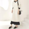 Mid-Calf Knitting V-Neck Korean Style Straight Sweater Dress - Image 10
