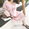 Mid-Calf Knitting V-Neck Korean Style Straight Sweater Dress - Image 2