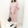 Mid-Calf Knitting V-Neck Korean Style Straight Sweater Dress - Image 4