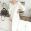 Mid-Calf Knitting V-Neck Korean Style Straight Sweater Dress - Image 7