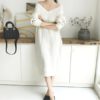 Mid-Calf Knitting V-Neck Korean Style Straight Sweater Dress - Image 8