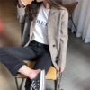 Office Ladies Notched Collar Plaid Double Breasted Blazer - Image 2