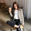 Office Ladies Notched Collar Plaid Double Breasted Blazer - Image 3