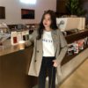 Office Ladies Notched Collar Plaid Double Breasted Blazer - Image 6