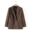 Office Lady Notched Double Breasted Corduroy Blazer - Image 9