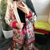 Open Stitch Floral Belt Notched Collar Blazer