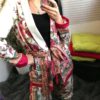 Open Stitch Floral Belt Notched Collar Blazer - Image 2