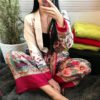 Open Stitch Floral Belt Notched Collar Blazer - Image 3