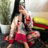 Open Stitch Floral Belt Notched Collar Blazer - Image 4