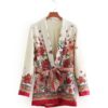 Open Stitch Floral Belt Notched Collar Blazer - Image 6