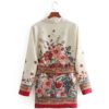 Open Stitch Floral Belt Notched Collar Blazer - Image 7