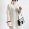 Patchwork Turtleneck Straight Knitting Warm Office Ladies Sweater Dress