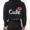 Printed Midriff Cut Hoodie Style Sweatshirt - Image 3