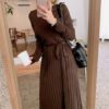 Sashes Bow Solid Straight Warm Casual Office Ladies Sweater Dress