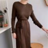 Sashes Bow Solid Straight Warm Casual Office Ladies Sweater Dress - Image 2