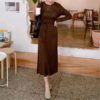 Sashes Bow Solid Straight Warm Casual Office Ladies Sweater Dress - Image 3