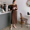 Sashes Bow Solid Straight Warm Casual Office Ladies Sweater Dress - Image 4
