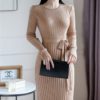 Sashes Bow Solid Straight Warm Casual Office Ladies Sweater Dress - Image 7