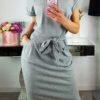 Short Cuffed Sleeves Midi Dress - Image 10