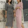 Skinny Knitting Sashes Warm Split Korean Style Casual Sweater Dress