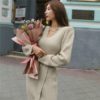Skinny Knitting Sashes Warm Split Korean Style Casual Sweater Dress - Image 2