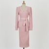 Skinny Knitting Sashes Warm Split Korean Style Casual Sweater Dress - Image 5