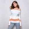 Slash Neck Striped Color Stretch Knitting Sexy Sweater - Image 2